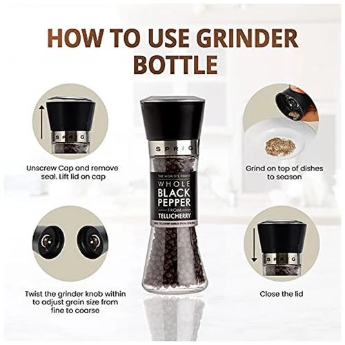 Sprig Gourmet Black Pepper Grinder - World's Finest, 100 g Grinder Bottle-4.webp